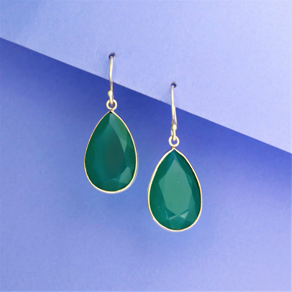 Green Onyx Pear Teardrop Dangle Earrings