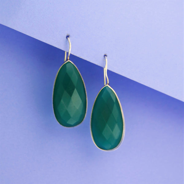 Green Onyx Teardrop Dangle Earrings - Anjoriya Jewels