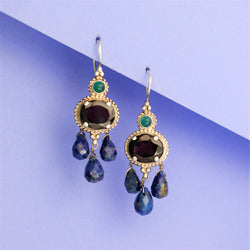 Green Onyx Lapis Garnet Drop Earrings