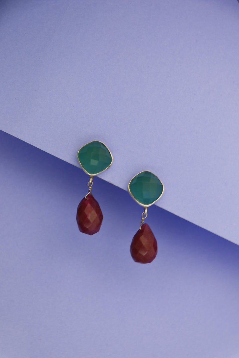 Green Onyx Ruby Drop Earring - Anjoriya Jewels