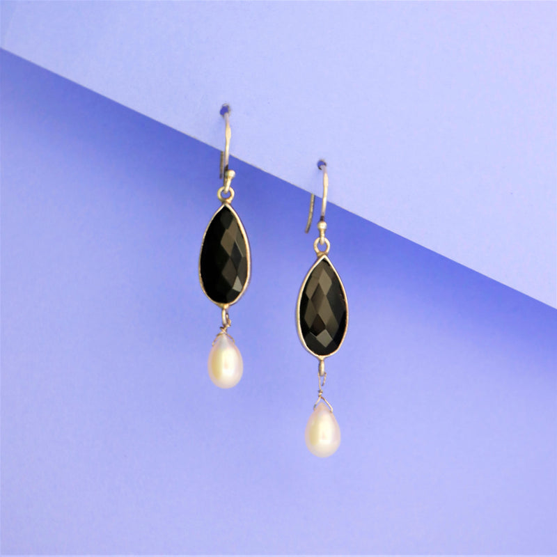 Black Onyx Pearl Drop Sterling Silver Earring