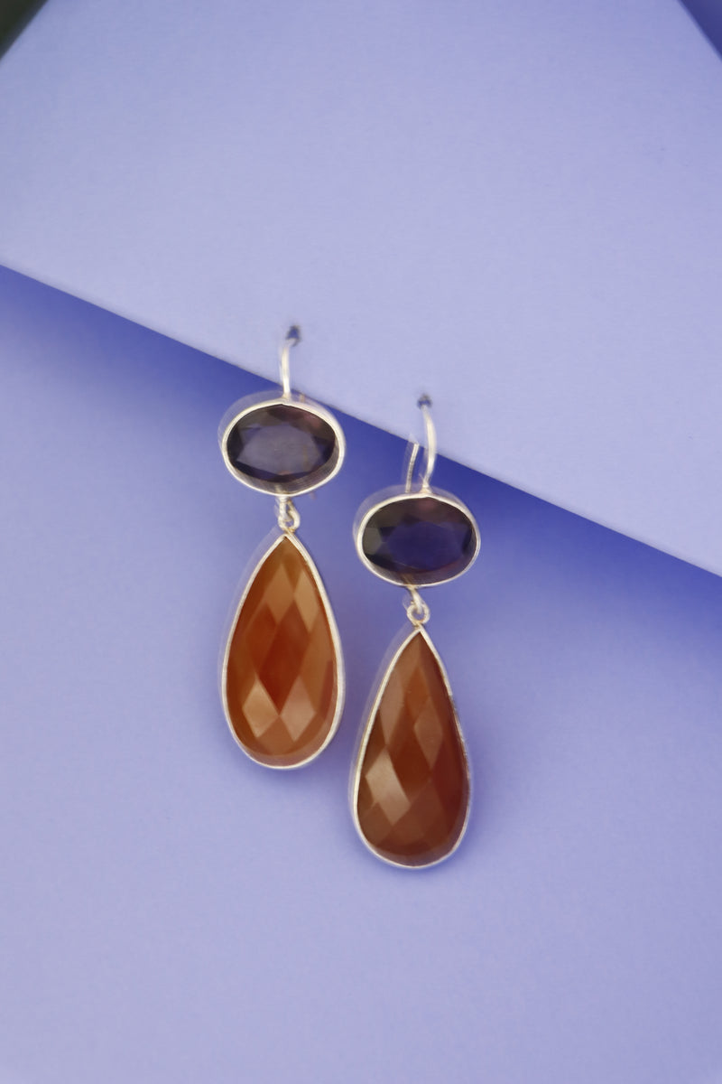Amethyst Red Onyx Pear Drop Silver Earring