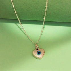 Evil Eye Silver Heart Pendant With Link Chain