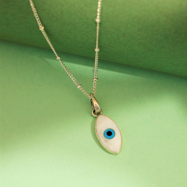 Evil Eye Sterling Silver Charm Pendant With Link Chain