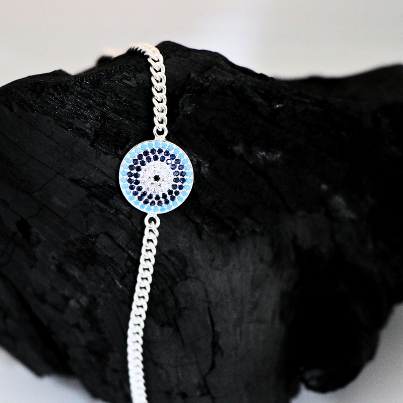 Divine Evil Eye Sterling Silver Adjustable Bracelet - Anjoriya Jewels