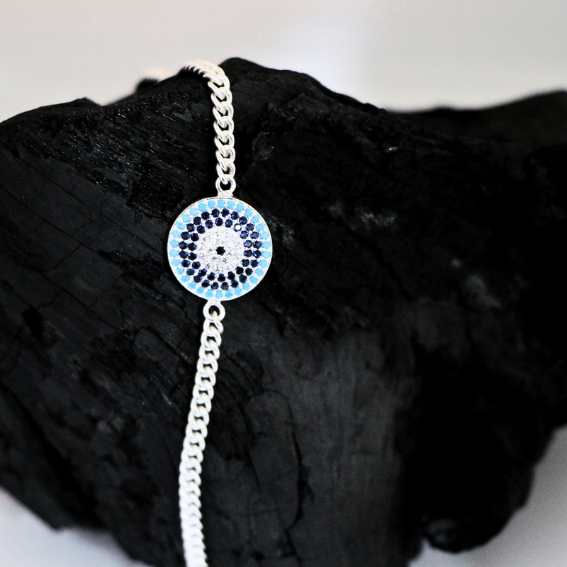 Divine Evil Eye Sterling Silver Adjustable Bracelet