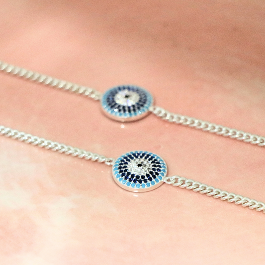 Divine Evil Eye Sterling Silver Adjustable Bracelet - Anjoriya Jewels