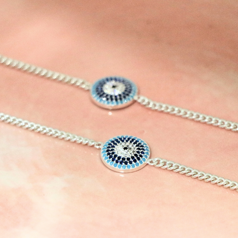 Divine Evil Eye Sterling Silver Adjustable Bracelet - Anjoriya Jewels