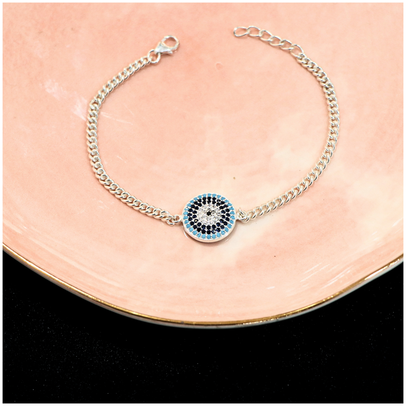 Divine Evil Eye Sterling Silver Adjustable Bracelet - Anjoriya Jewels