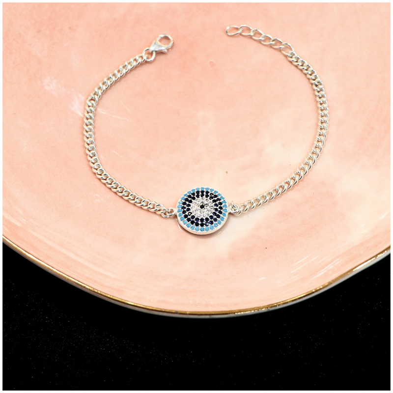 Divine Evil Eye Sterling Silver Adjustable Bracelet