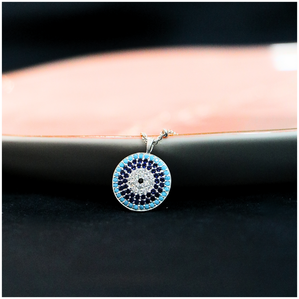 Divine Evil Eye Sterling Silver Charm Pendant With Link Chain - Anjoriya Jewels