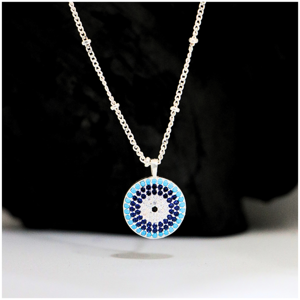 Divine Evil Eye Sterling Silver Charm Pendant With Link Chain