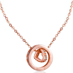 Rose Gold Heart Ring Interlock Love  Silver Necklace