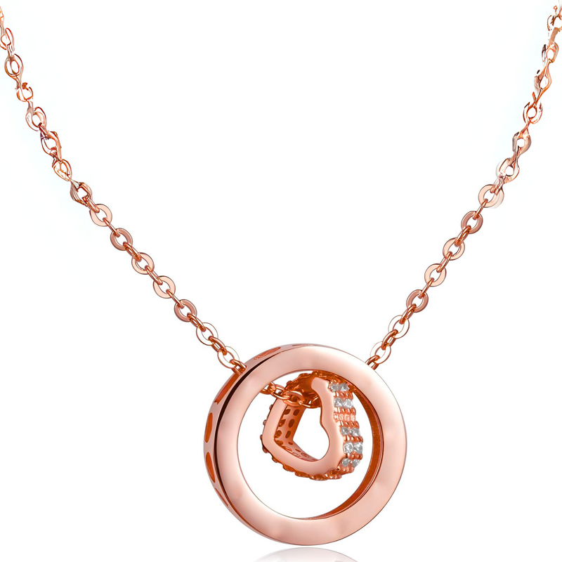 Rose Gold Heart Ring Interlock Love  Silver Necklace