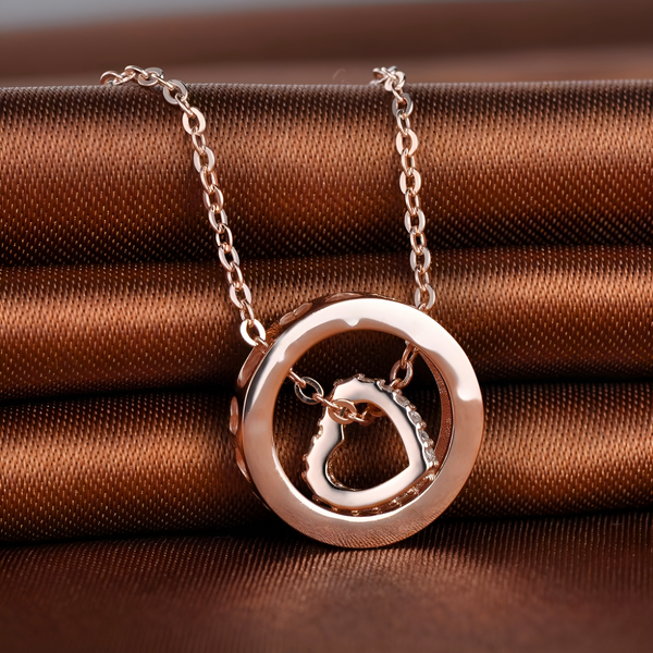 Rose Gold Heart Ring Interlock Love  Silver Necklace