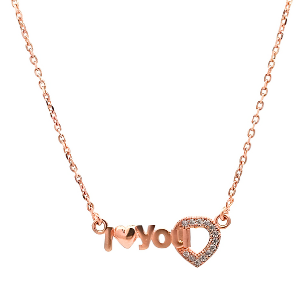 Love Affirmation Heart Rose Gold Plated Silver Necklace