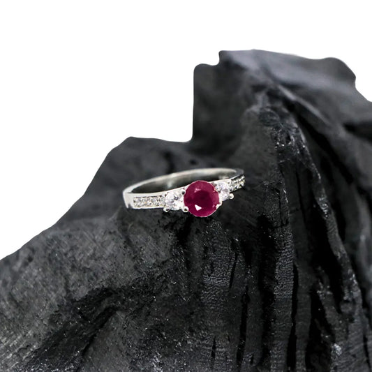 Ruby Round  Sterling Silver Ring - Anjoriya Jewels
