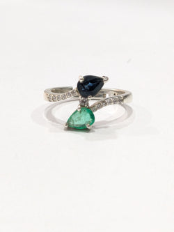 Emerald Blue Sapphire Pan Sterling Silver Adjustable Ring - Anjoriya Jewels