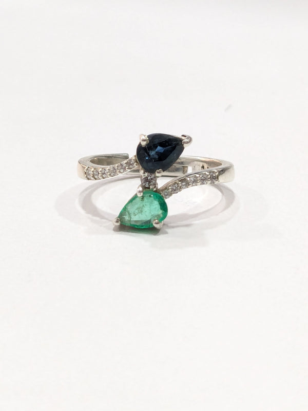 Emerald Blue Sapphire Pan Sterling Silver Adjustable Ring - Anjoriya Jewels