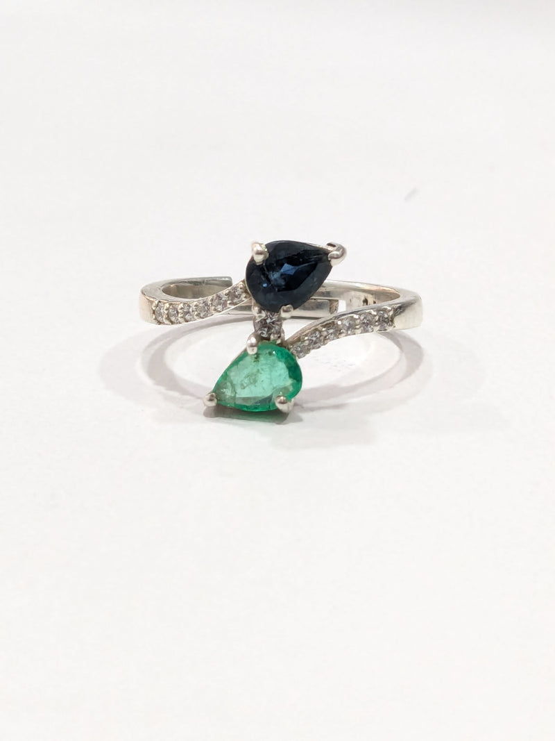 Emerald Blue Sapphire Pan Sterling Silver Adjustable Ring - Anjoriya Jewels