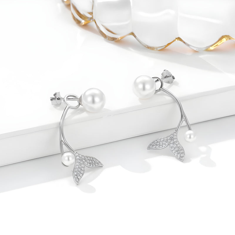 Pearl Of Sea Mermaid Tail 2 Way Stud Earrings