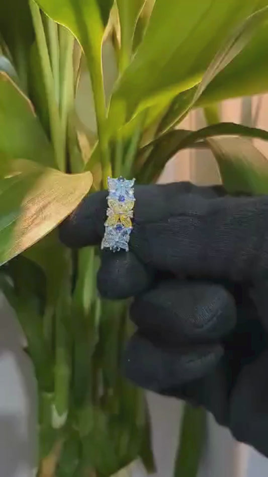 Yellow Sapphire Aquamarine Marquise Sterling Silver Ring