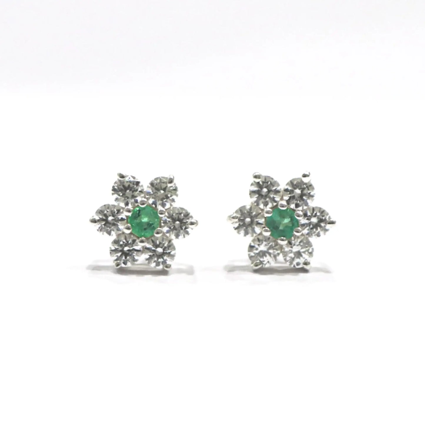 Moissanite Emerald Sterling Silver Round Tops Earring - Anjoriya Jewels