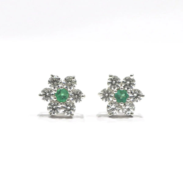 Moissanite Emerald Sterling Silver Round Tops Earring