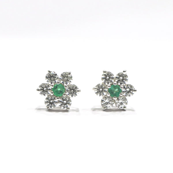 Moissanite Emerald Sterling Silver Round Tops Earring