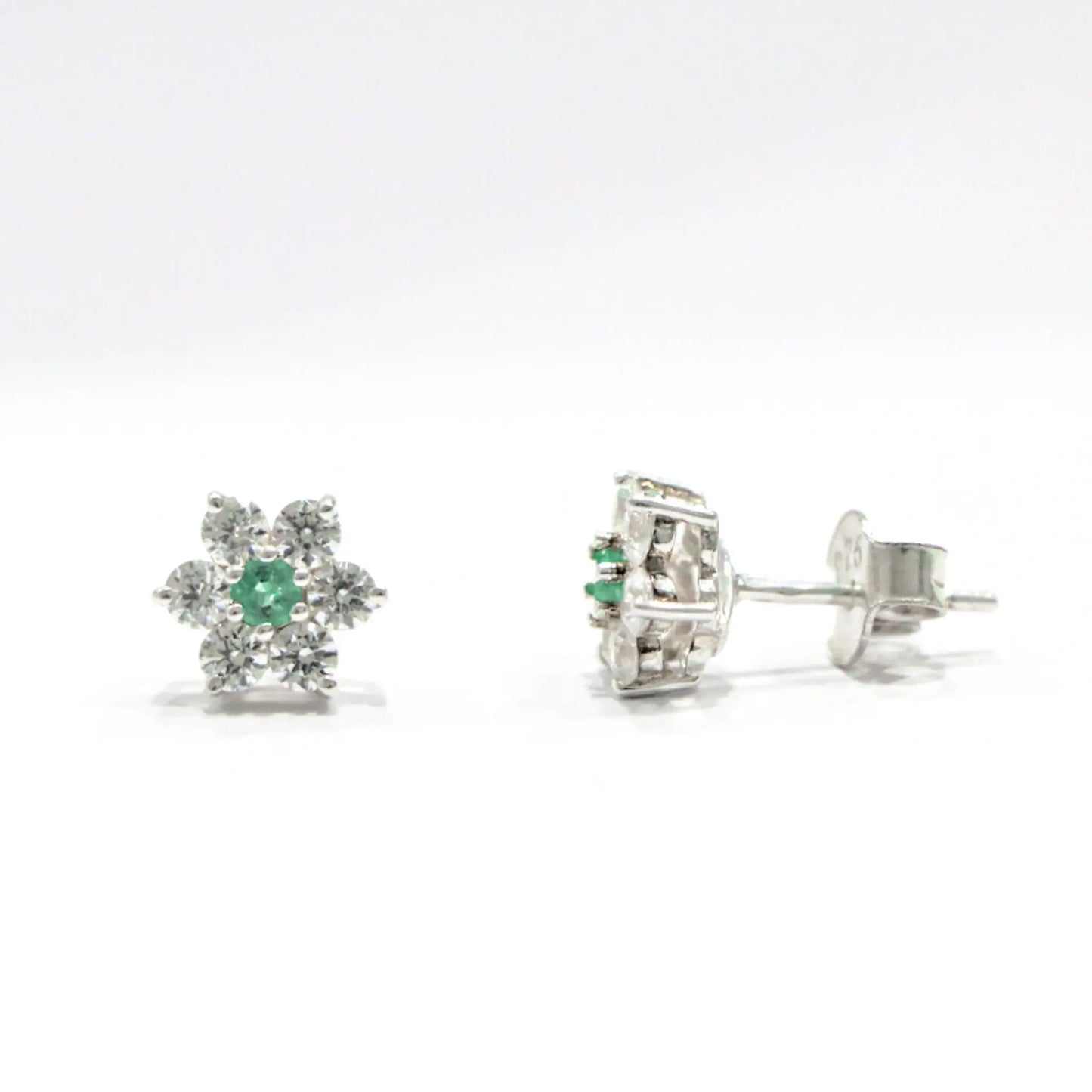 Moissanite Emerald Sterling Silver Round Tops Earring - Anjoriya Jewels