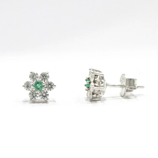 Moissanite Emerald Sterling Silver Round Tops Earring - Anjoriya Jewels