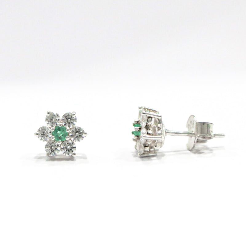Moissanite Emerald Sterling Silver Round Tops Earring