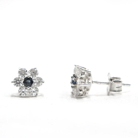 Moissanite Blue Sapphire Sterling Silver Round Tops Earrings - Anjoriya Jewels