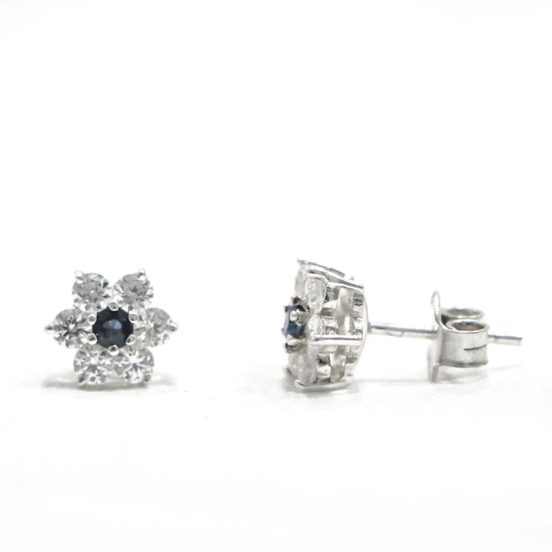 Moissanite Blue Sapphire Sterling Silver Round Tops Earrings - Anjoriya Jewels