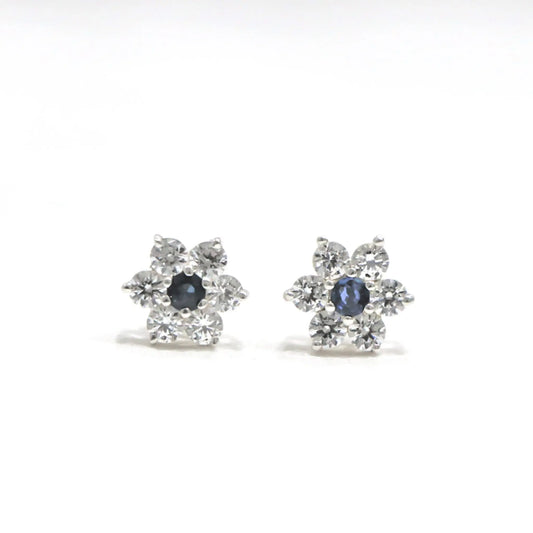 Moissanite Blue Sapphire Sterling Silver Round Tops Earrings - Anjoriya Jewels