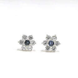 Moissanite Blue Sapphire Sterling Silver Round Tops Earrings - Anjoriya Jewels