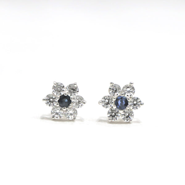 Moissanite Blue Sapphire Sterling Silver Round Tops Earrings