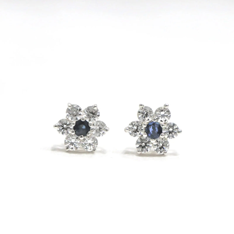 Moissanite Blue Sapphire Sterling Silver Round Tops Earrings - Anjoriya Jewels
