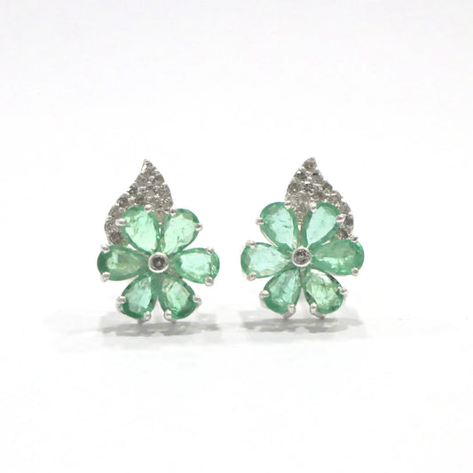 Emerald Floral Pear Tops Earring - Anjoriya Jewels