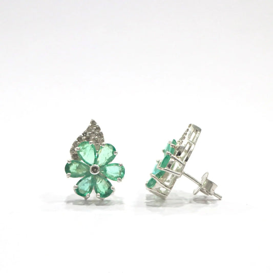 Emerald Floral Pear Tops Earring - Anjoriya Jewels