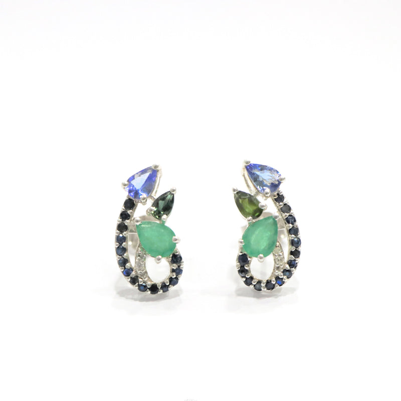 Emerald Tanzanite Sterling Silver Pear  Tops Earring