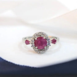 Ruby Round Pan  Sterling Silver Ring