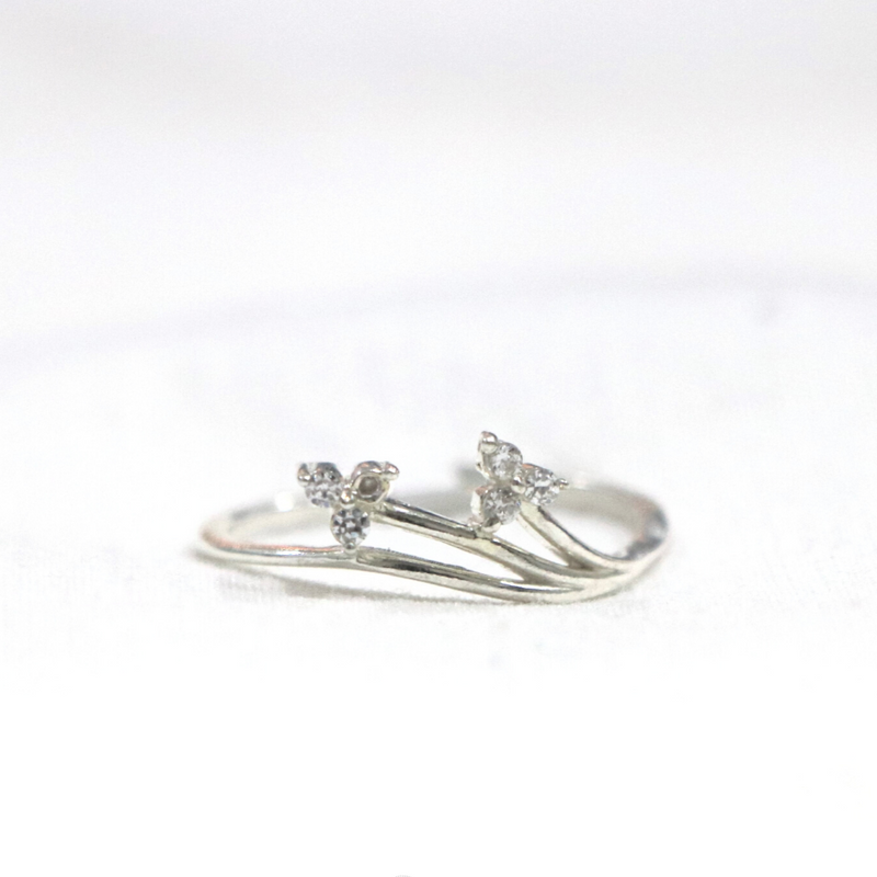 Tiny Floral Zirconia 92.5% Sterling Silver Ring
