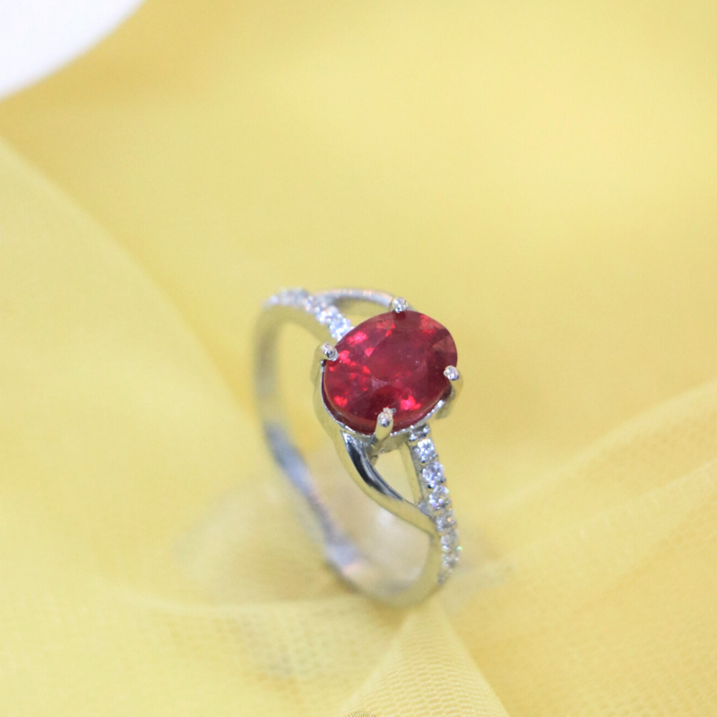 Glass Filled Ruby Oval  Sterling Silver Ring