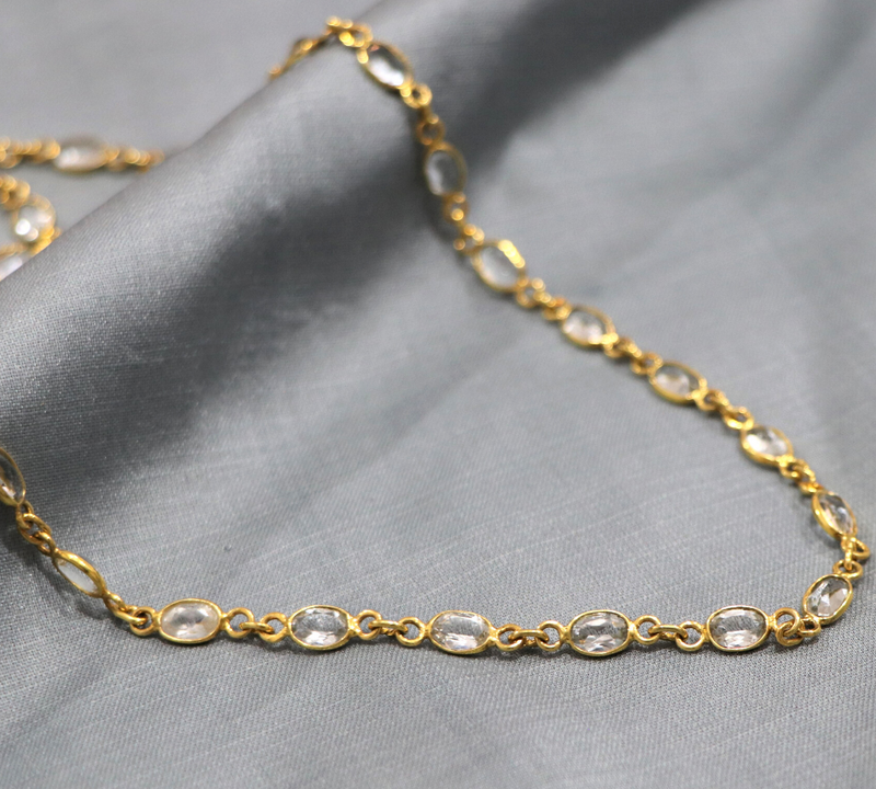 White Topaz 6*4mm oval cut Silver Link Chain