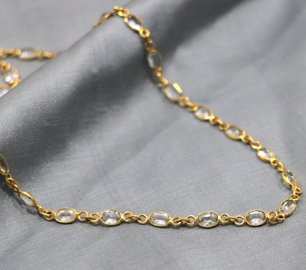 White Topaz 7*5mm oval cut Silver Link Chain