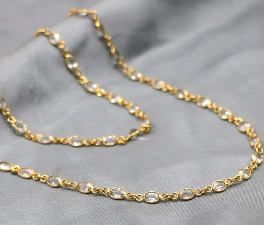 White Topaz 7*5mm oval cut Silver Link Chain - Anjoriya Jewels