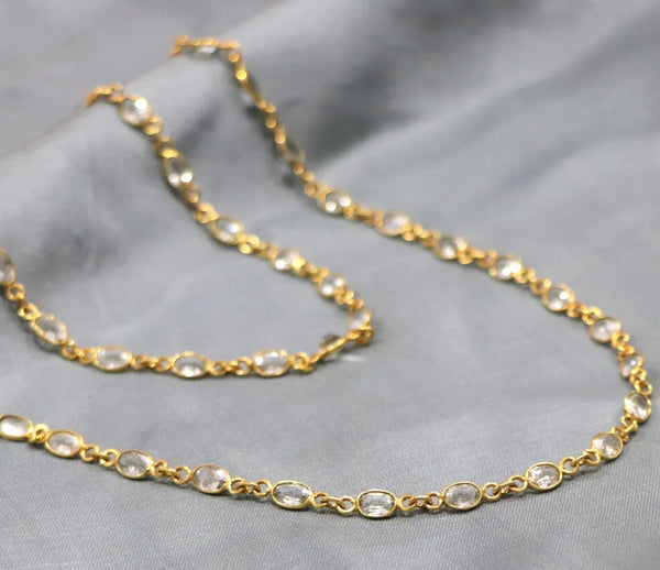 White Topaz 6*4mm oval cut Silver Link Chain - Anjoriya Jewels