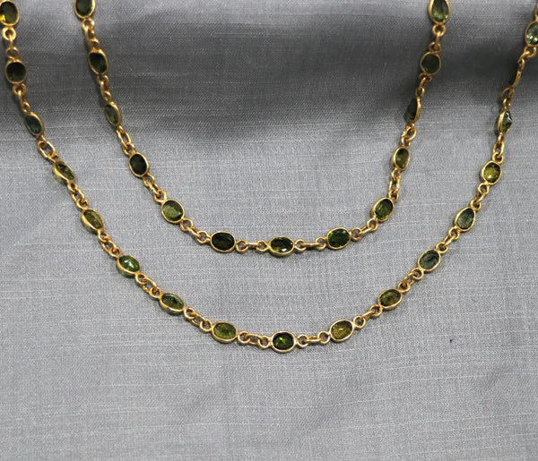 Green Tourmaline 5*4mm oval cut Silver Link Chain - Anjoriya Jewels