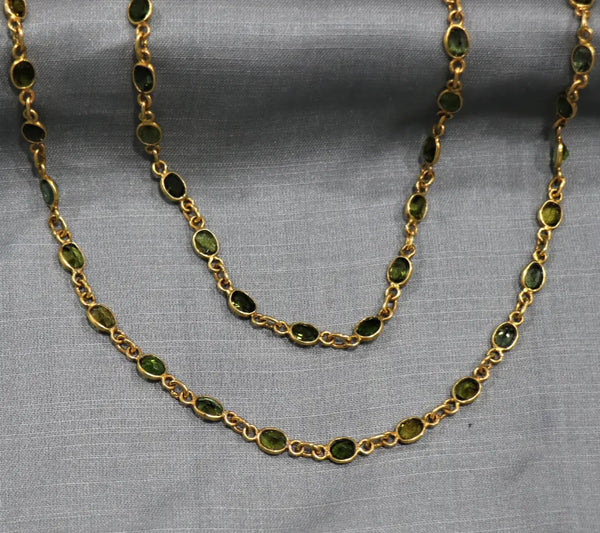 Green Tourmaline 5*4mm oval cut Silver Link Chain - Anjoriya Jewels